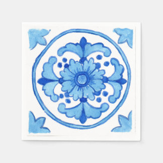 Paper cocktail napkins - blue Sicilian tile design