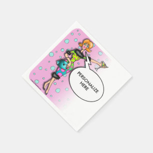 PAPER COCKTAIL NAPKINS, RETRO MARTINI DIVA CARTOON NAPKIN