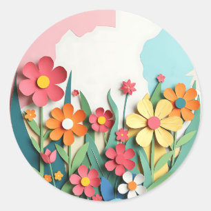 Paper Collage Flower Garden Classic Round Sticker