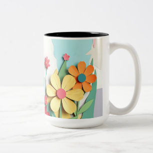 Paper Collage Flower Garden Two-Tone Coffee Mug