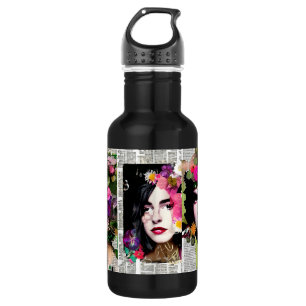 Paper Collage Style Art Vintage Ladies 532 Ml Water Bottle