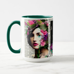 Paper Collage Style Art   Vintage Ladies Mug