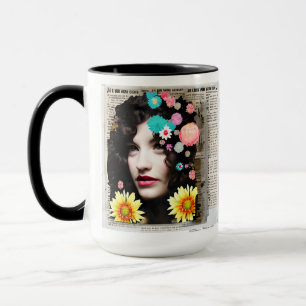 Paper Collage Style Art   Women and Flowers Mug