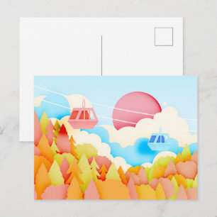 Paper Craft Autumn Cable Cars Postcard
