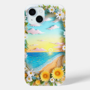 Paper Craft Scene of Ocean Waves, Sunrise iPhone 15 Case