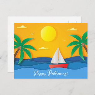 Paper Craft Sunset Ocean Sailing Postcard