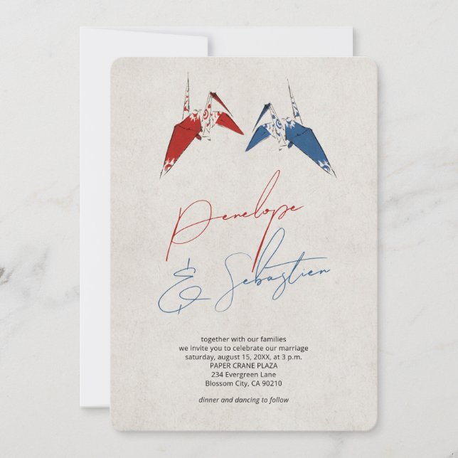Paper Crane Love Wedding Invitation (Front)