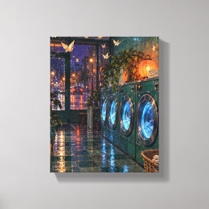 Paper Cranes at the Jade Laundromat   Whimsical Ni Canvas Print