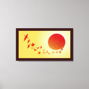 Paper cranes forming into the rising sun. canvas print