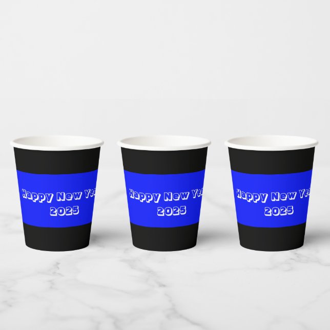 Paper Cup Black Blue Happy New Year 2025 (Multi)