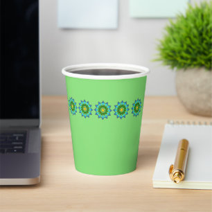 Paper Cup - Colourful Mandalas on Green