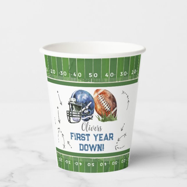 Paper Cup Football Birthday Decor, First Year Down (Front)