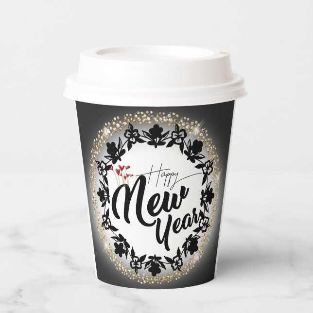 Paper cup for Christmas with Happy Golden New Year (Front)