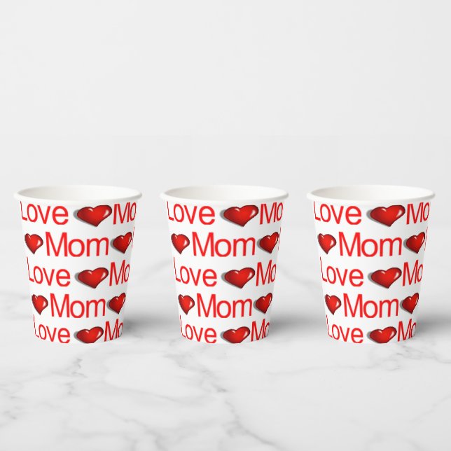 Paper Cup Happy Valentine's Day Red Heart Love Mom (Multi)