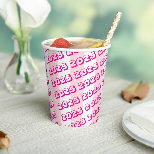 Paper Cup Pink & White Stripe 2025 (Insitu)