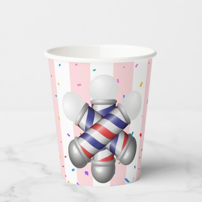 Paper Cup Pink & White Stripe Barber Pole (Left)