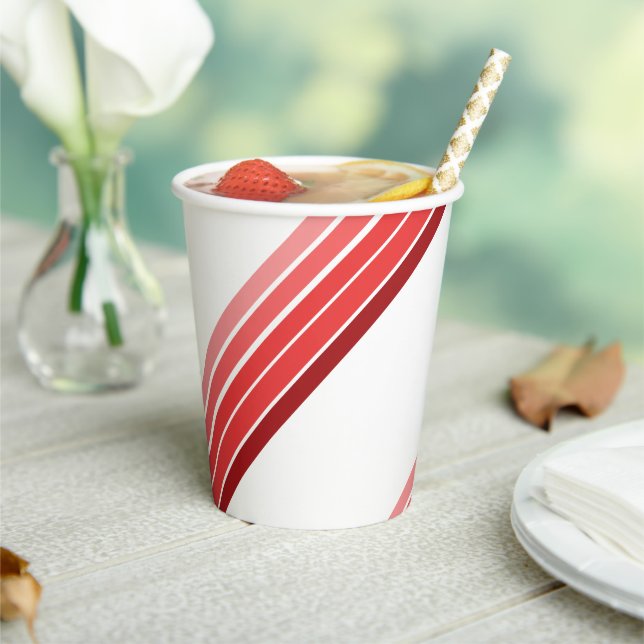 Paper Cup - Shades of Red Diagonal Stripes (Insitu)