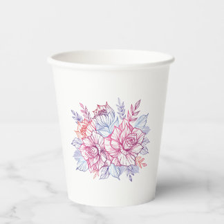 Paper cup with a bouquet of flowers