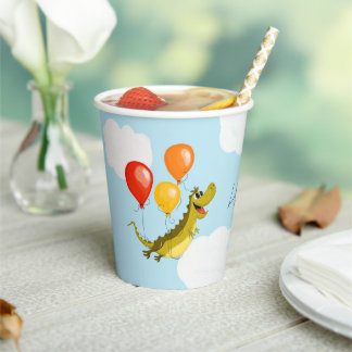 Paper cup with crocodile character for a birthday 