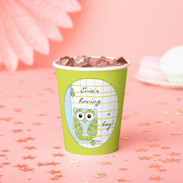 Paper Cups "Blue/Green Owl" 8 oz. (Insitu)