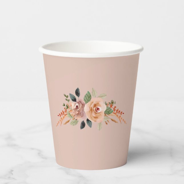 Paper Cups, Boho Modern Florals beige pink  Paper Cups (Front)
