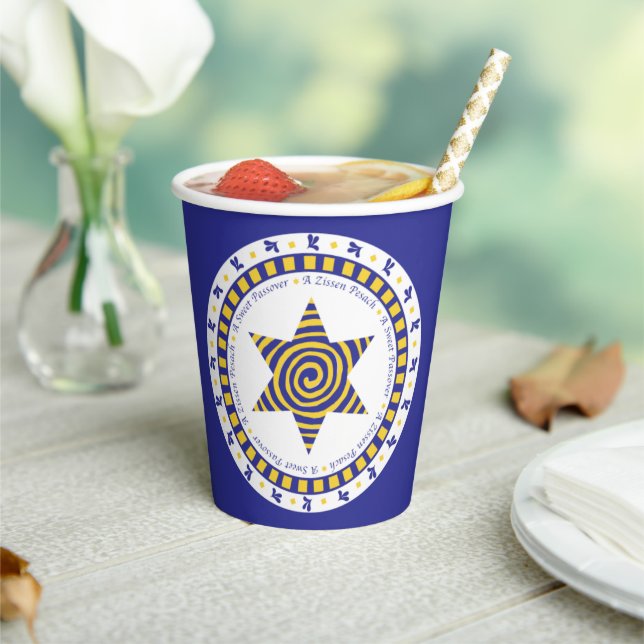 Paper Cups "Passover Blue/Yellow Star" 8oz. (Insitu)