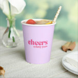 Paper cups, Retro Purple & Pink, 40th birthday Paper Cups<br><div class="desc">A simple,  modern style drawing inspiration from cool retro lettering and mid-century minimalism. Pastel purple background with bright pink lettering,  "cheers to forty years".</div>