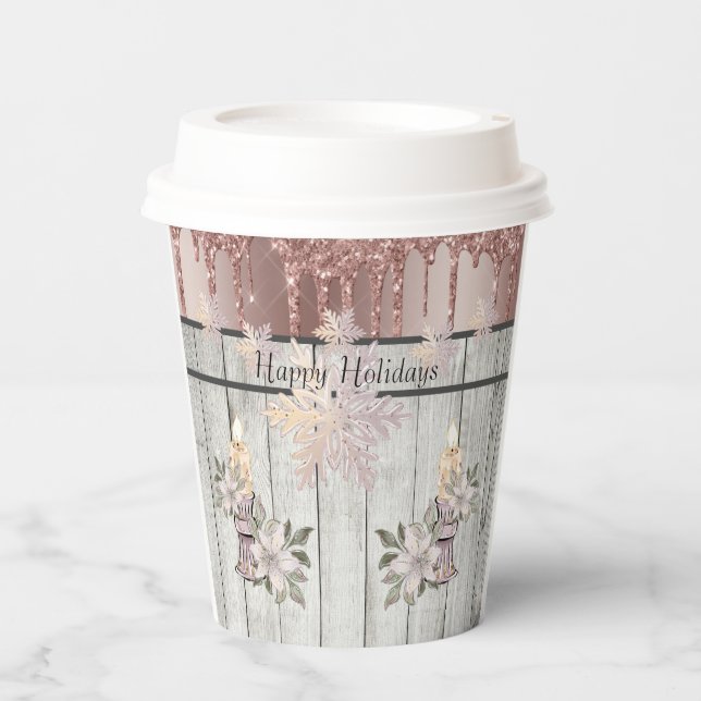 Paper Cups w/Lids 8 Candles, Snowflakes & Glitter (Front)