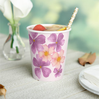 paper cups with watercolor flowers