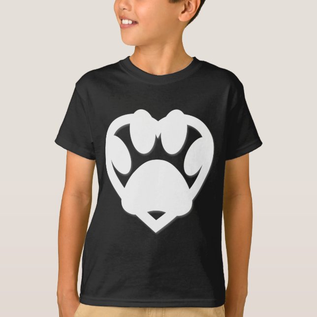 Paper Cut Dog Paw And Heart Shape T-Shirt (Front)