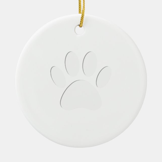 Paper Cut Dog Paw Print Ceramic Ornament (Front)