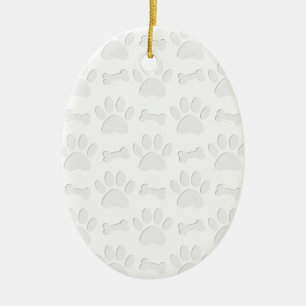 Paper Cut Dog Paws And Bones Pattern Ceramic Ornament