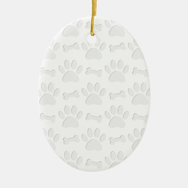 Paper Cut Dog Paws And Bones Pattern Ceramic Ornament (Front)