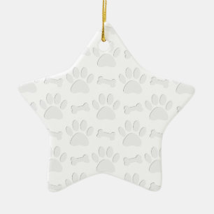 Paper Cut Dog Paws And Bones Pattern Ceramic Ornament