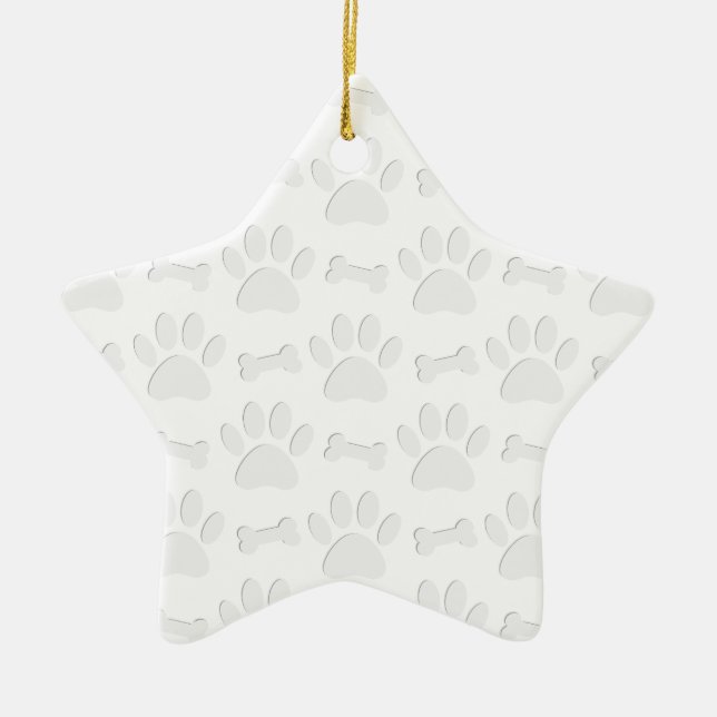 Paper Cut Dog Paws And Bones Pattern Ceramic Ornament (Front)