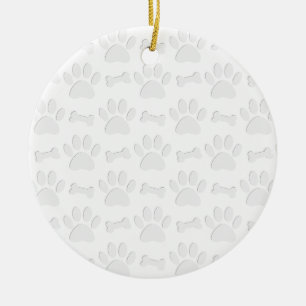 Paper Cut Dog Paws And Bones Pattern Ceramic Ornament