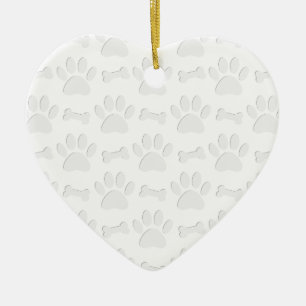 Paper Cut Dog Paws And Bones Pattern Ceramic Ornament