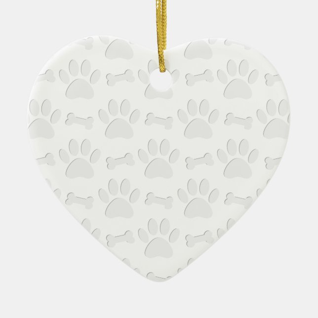 Paper Cut Dog Paws And Bones Pattern Ceramic Ornament (Front)