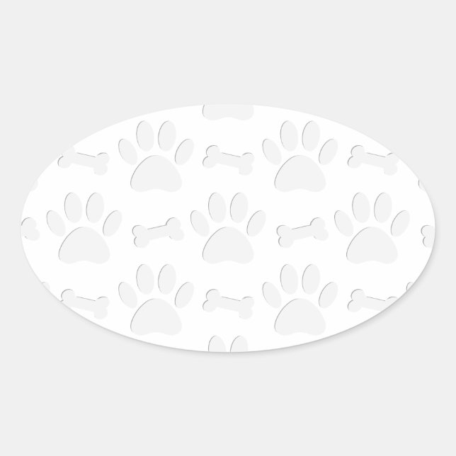 Paper Cut Dog Paws And Bones Pattern Oval Sticker (Front)