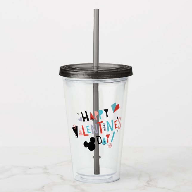 Paper Cut Mickey | Happy Valentine's Day Acrylic Tumbler (Front)