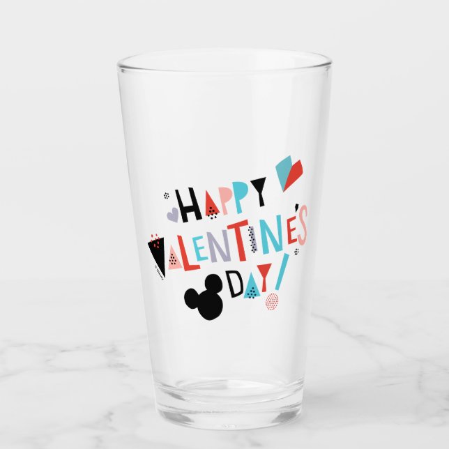 Paper Cut Mickey | Happy Valentine's Day Glass (Front)