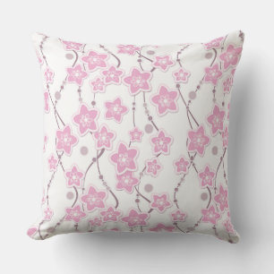 paper cut pink flowers on white background outdoor pillow