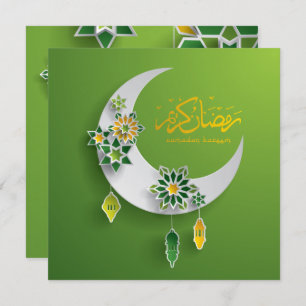 Paper cut Ramadan Crescent Moon and Lanterns Invitation