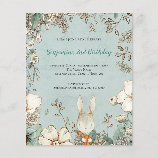 PAPER Cute Bunny Foliage 2nd Birthday Boy Invite (Front)