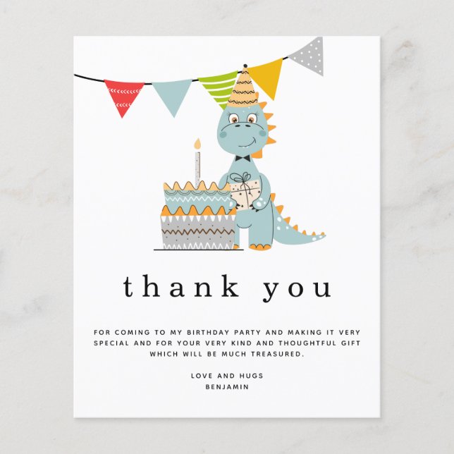 PAPER | Cute Dinosaur Cake Kids Birthday Thank You (Front)