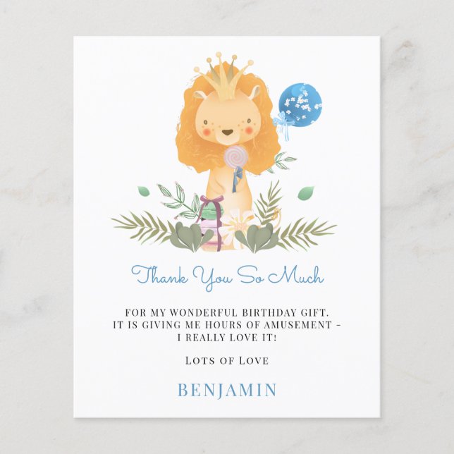 PAPER | Cute Lion Toddler Blue Thank You  (Front)