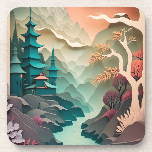 Paper Cutout Landscape Hard Plastic Coaster