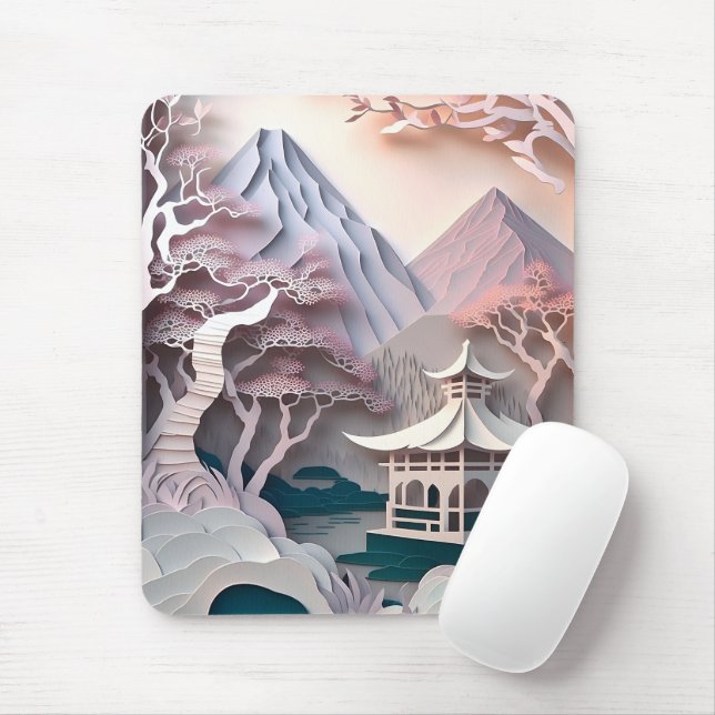 Paper Cutout Pavilion Landscape Mousepad (With Mouse)