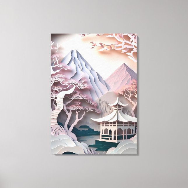 Paper Cutout Pavilion Landscape Stretched Canvas Print (Front)