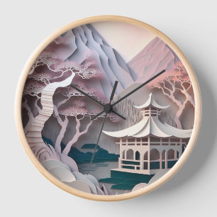 Paper Cutout Pavilion Landscape Wall Clock